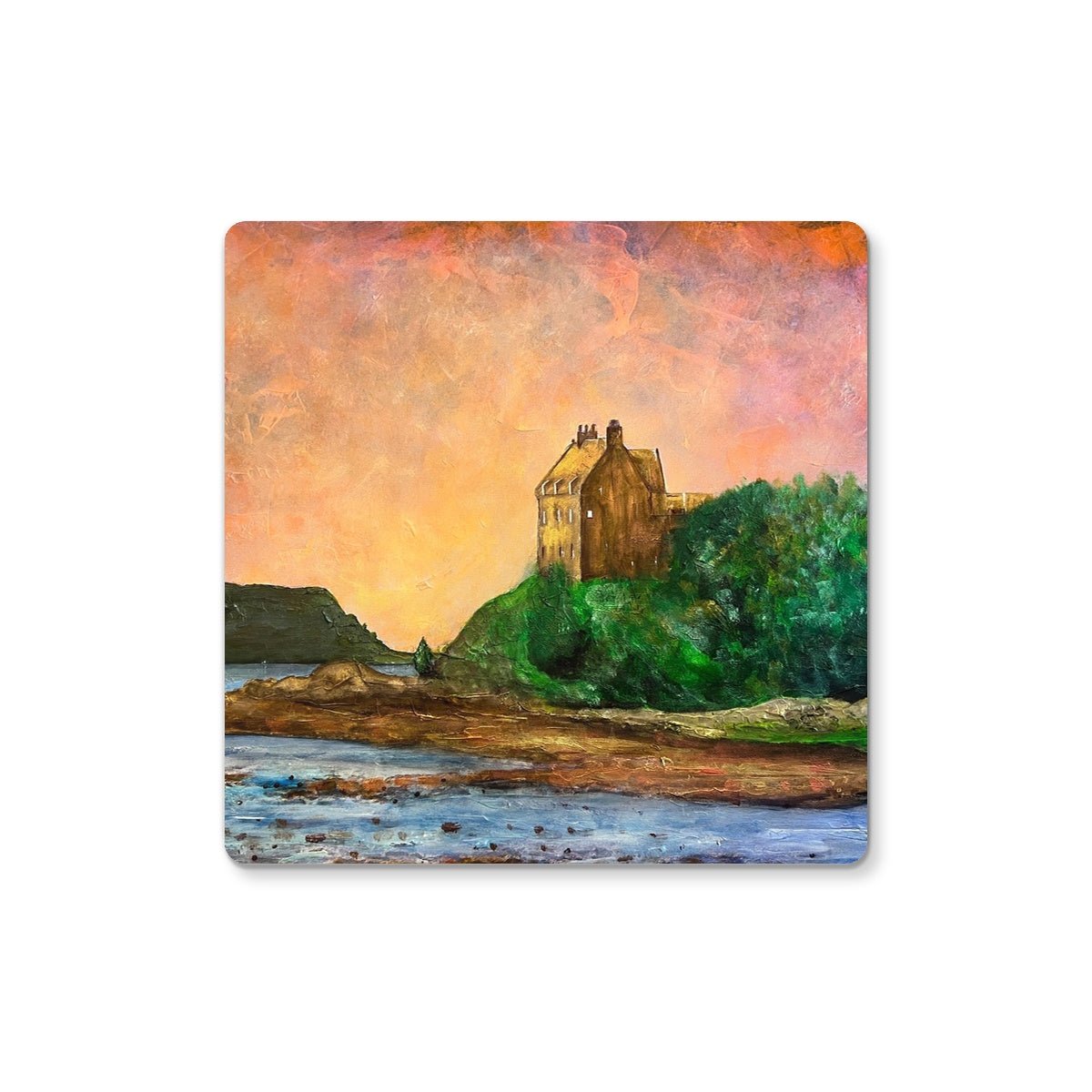 Duntrune Castle Art Gifts Coaster-Coasters-Historic & Iconic Scotland Art Gallery-2 Coasters-Paintings, Prints, Homeware, Art Gifts From Scotland By Scottish Artist Kevin Hunter