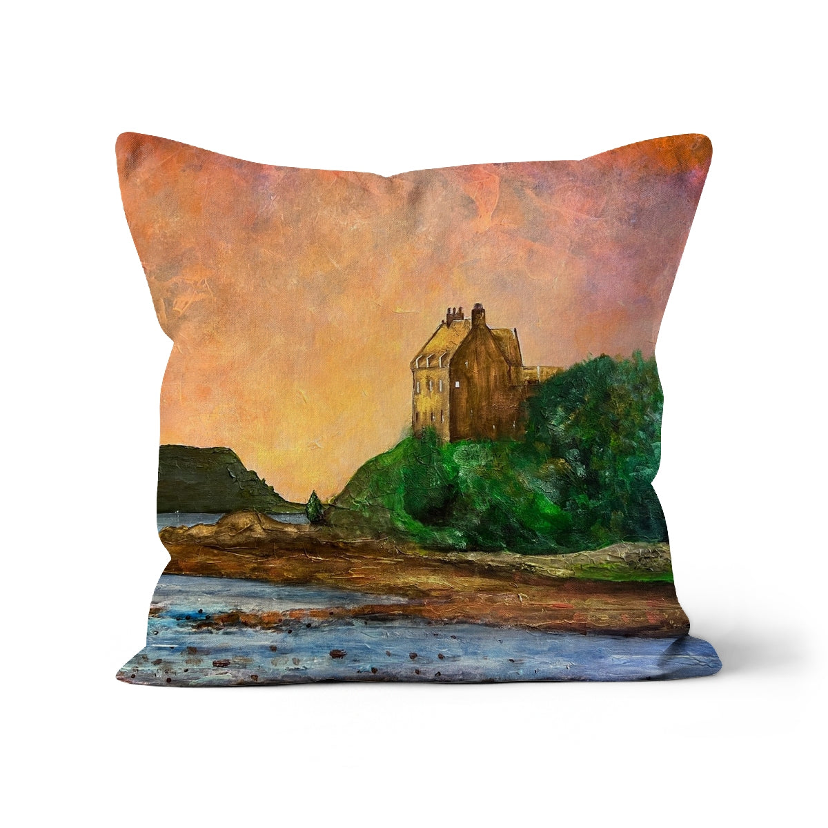 Duntrune Castle Art Gifts Cushion-Cushions-Historic & Iconic Scotland Art Gallery-Linen-22"x22"-Paintings, Prints, Homeware, Art Gifts From Scotland By Scottish Artist Kevin Hunter