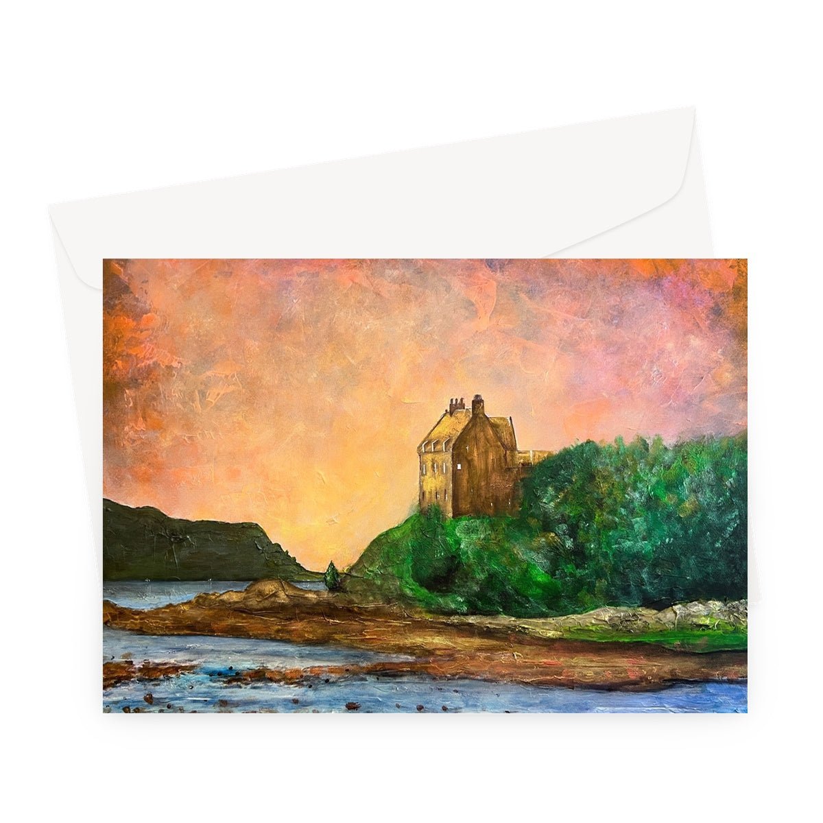 Duntrune Castle Art Gifts Greeting Card-Greetings Cards-Scottish Castles Art Gallery-A5 Landscape-10 Cards-Paintings, Prints, Homeware, Art Gifts From Scotland By Scottish Artist Kevin Hunter