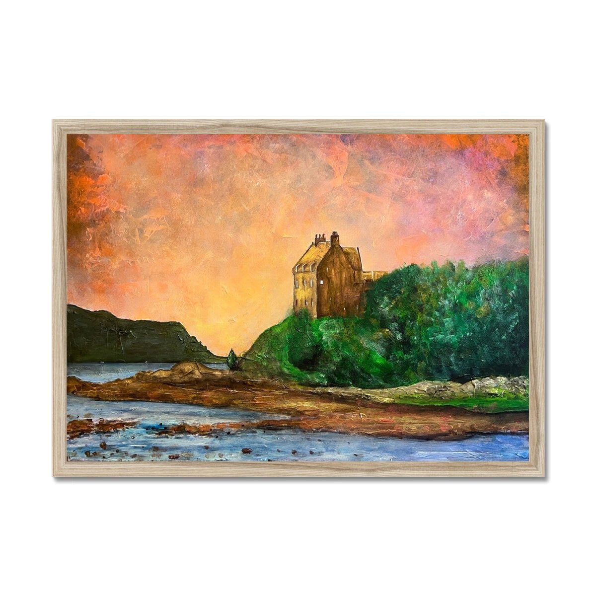 Duntrune Castle Painting | Framed Prints From Scotland-Framed Prints-Historic & Iconic Scotland Art Gallery-A2 Landscape-Natural Frame-Paintings, Prints, Homeware, Art Gifts From Scotland By Scottish Artist Kevin Hunter