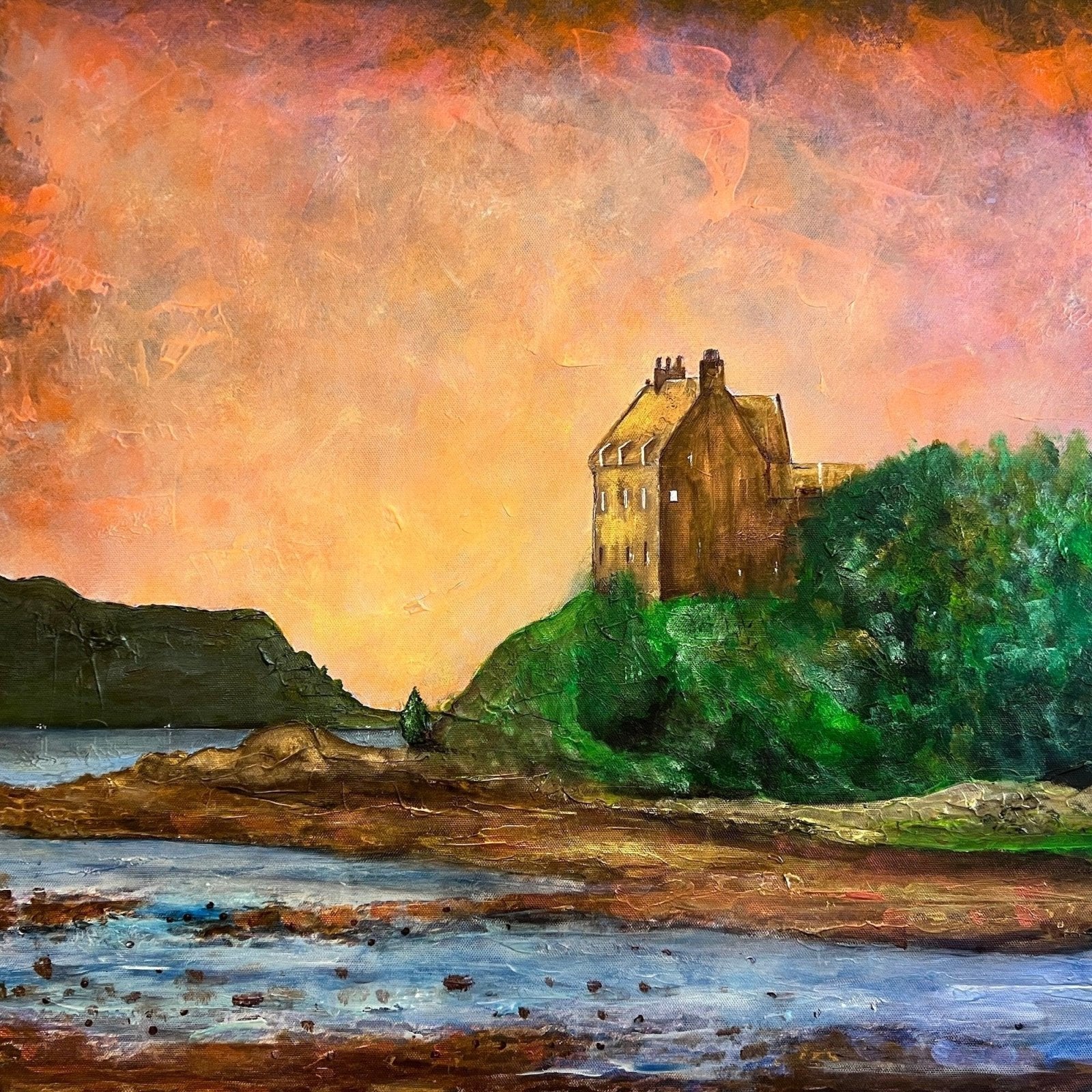 Duntrune Castle Wooden Art Block-Wooden Art Blocks-Historic & Iconic Scotland Art Gallery-Paintings, Prints, Homeware, Art Gifts From Scotland By Scottish Artist Kevin Hunter
