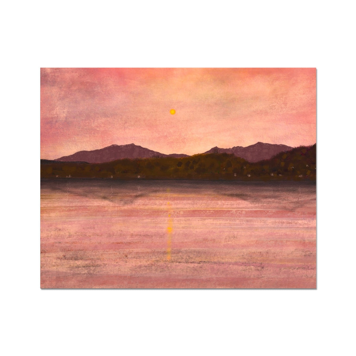 Pink and orange sunset over Arran and Bute mountains print