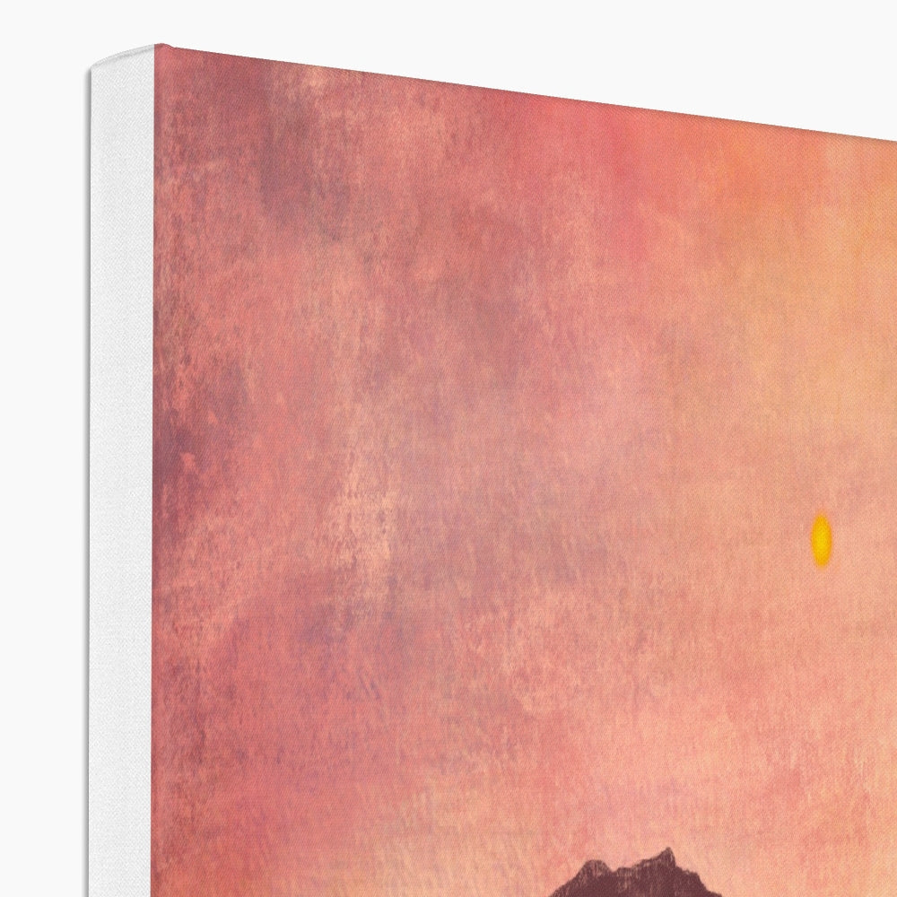 Dusk Over Arran and Bute canvas print with pink orange gradient and yellow sun