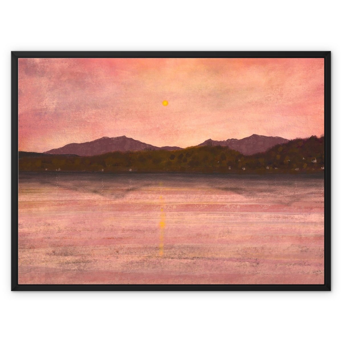 Dusk Over Arran & Bute Painting | Framed Canvas From Scotland-Floating Framed Canvas Prints-Arran Art Gallery-32"x24"-Black Frame-Paintings, Prints, Homeware, Art Gifts From Scotland By Scottish Artist Kevin Hunter