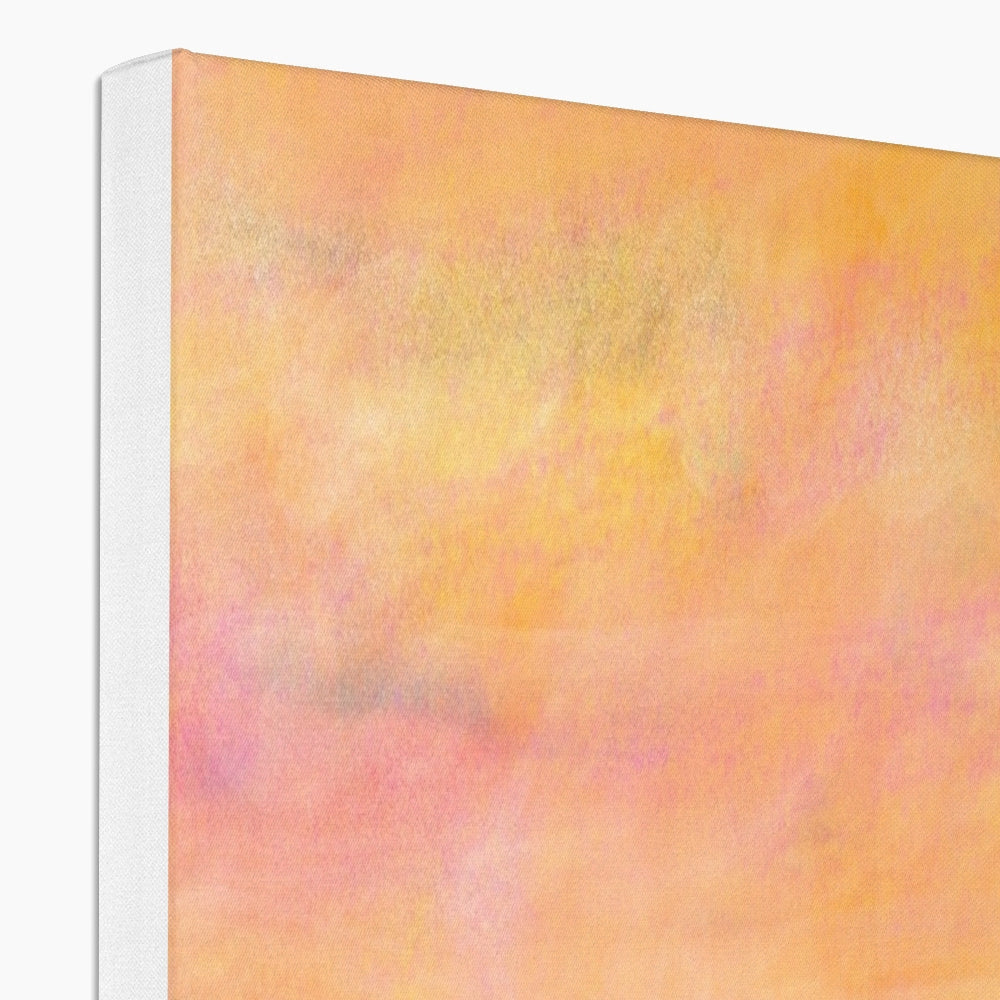 Abstract orange and pink hues canvas print titled Dusk Over Arran & The Cloch