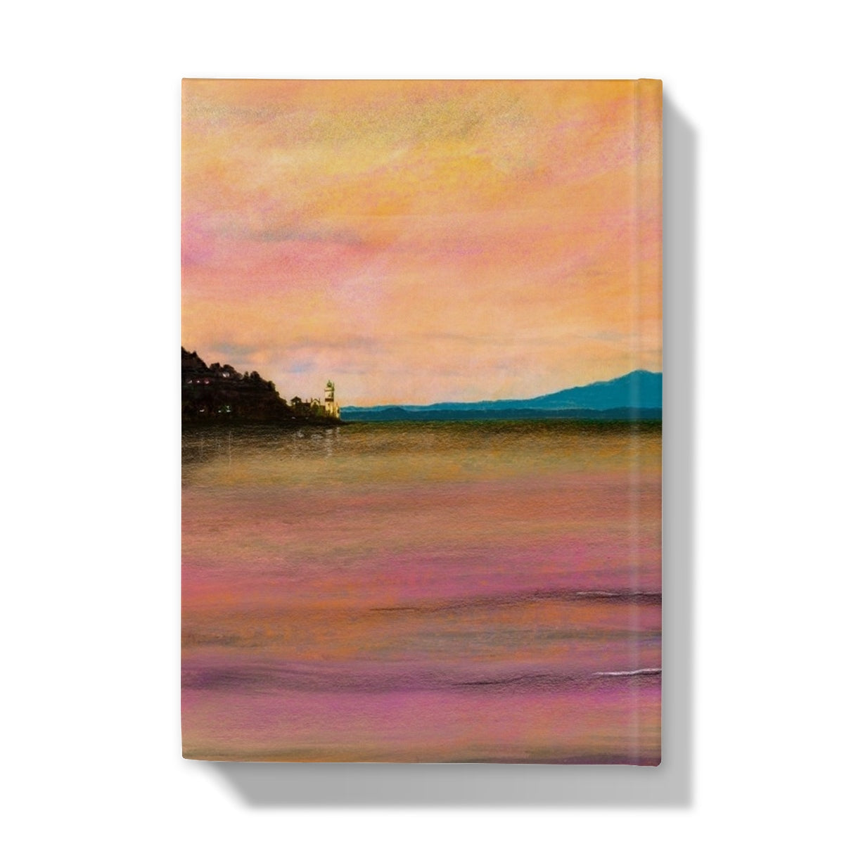 Vibrant coastal sunset landscape painting on the Dusk Over Arran The Cloch Hardback Journal