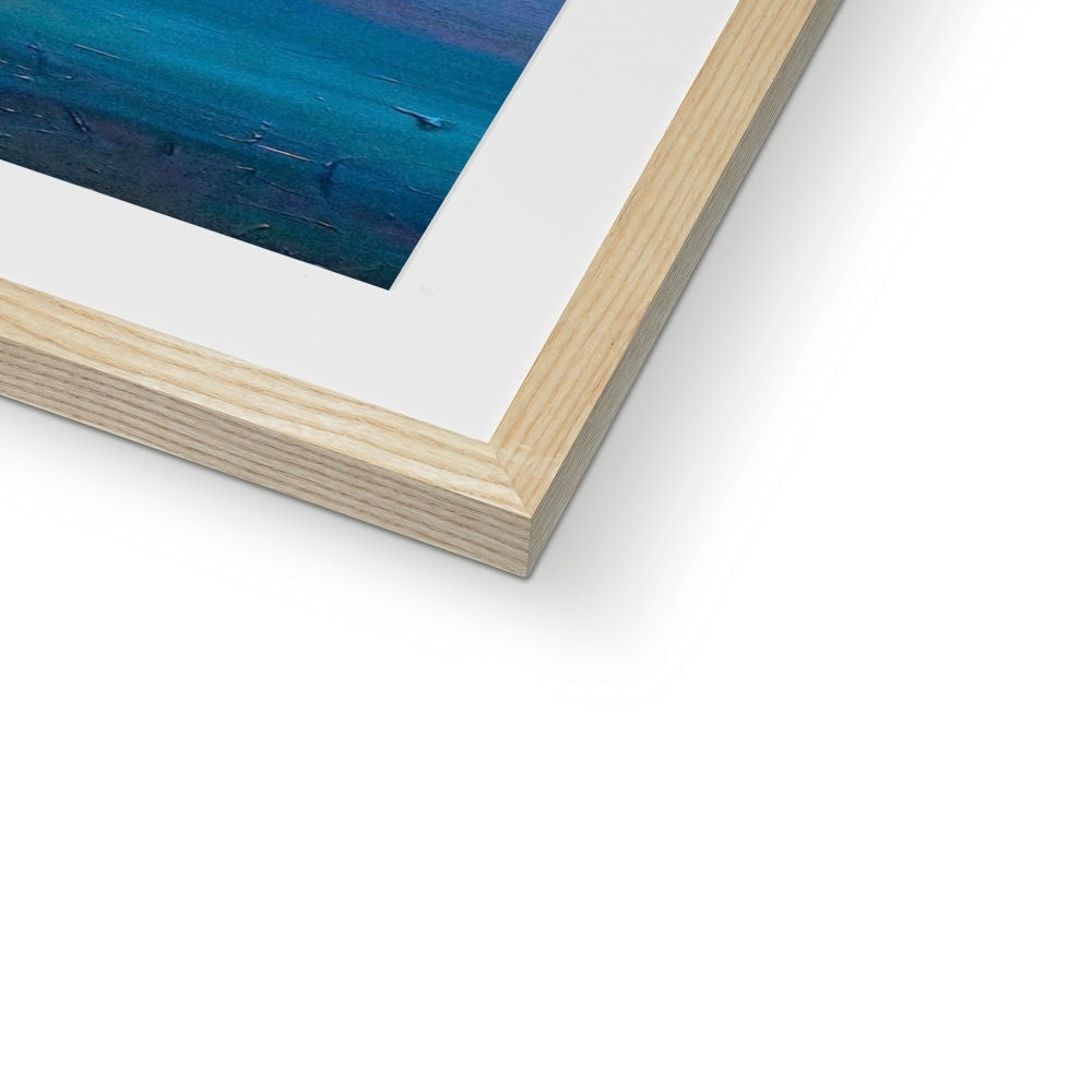 Light wood picture frame with white mat framing Dusk Over Gourock oil painting