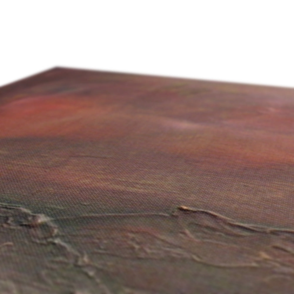 Red and brown textured wooden cutting board with smooth edge on canvas print