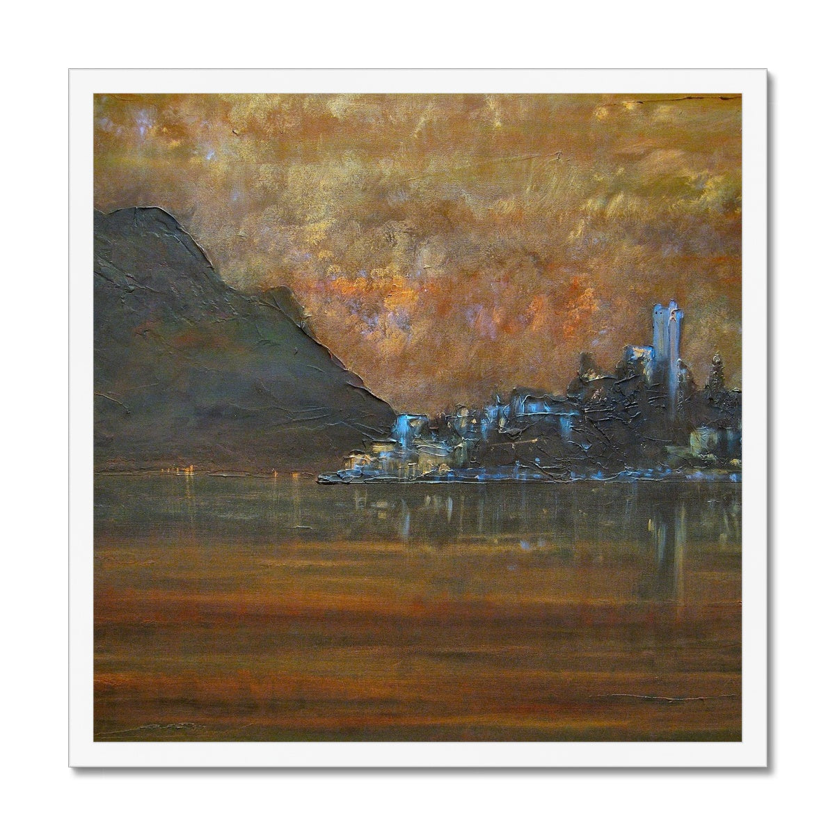 Lake Garda Dusk Italy Painting | Framed Prints From Scotland-Framed Prints-World Art Gallery-20"x20"-White Frame-Paintings, Prints, Homeware, Art Gifts From Scotland By Scottish Artist Kevin Hunter