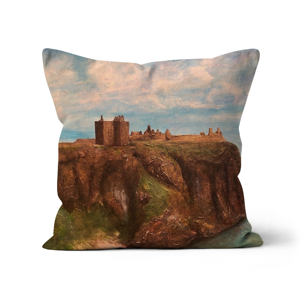 Dunnottar Castle Art Gifts Cushion-Homeware-Prodigi-Faux Suede-12"x12"-Paintings, Prints, Homeware, Art Gifts From Scotland By Scottish Artist Kevin Hunter