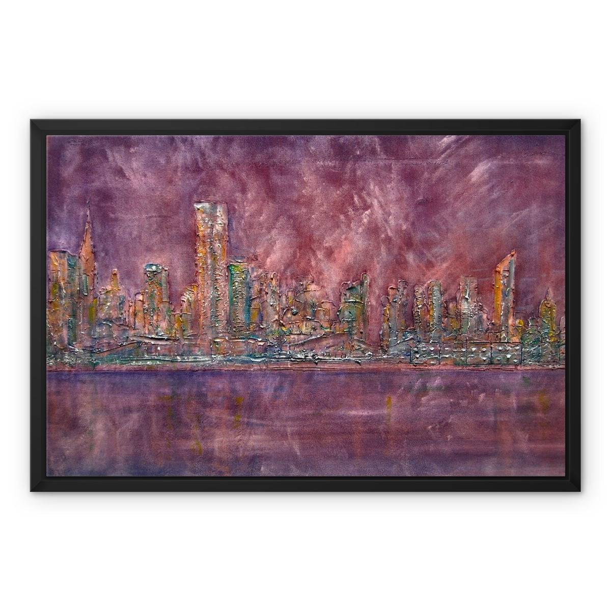 East Side Snow New York Painting | Framed Canvas From Scotland-Floating Framed Canvas Prints-World Art Gallery-24"x18"-Paintings, Prints, Homeware, Art Gifts From Scotland By Scottish Artist Kevin Hunter