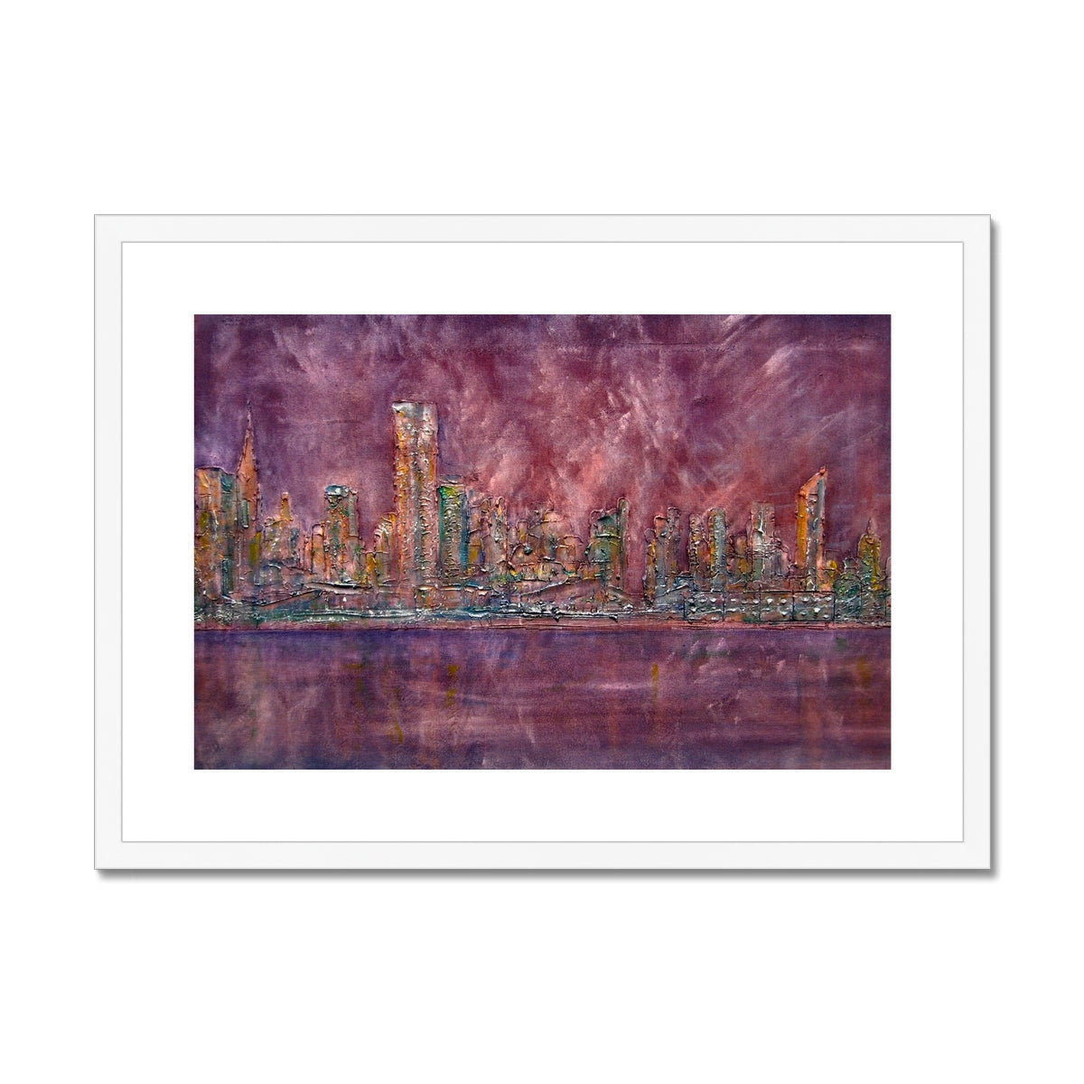 East Side Snow New York Painting | Framed & Mounted Prints From Scotland-Framed & Mounted Prints-World Art Gallery-A2 Landscape-White Frame-Paintings, Prints, Homeware, Art Gifts From Scotland By Scottish Artist Kevin Hunter