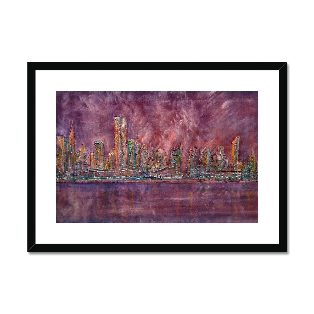 East Side Snow New York Painting | Framed & Mounted Prints From Scotland-Framed & Mounted Prints-World Art Gallery-A2 Landscape-Black Frame-Paintings, Prints, Homeware, Art Gifts From Scotland By Scottish Artist Kevin Hunter