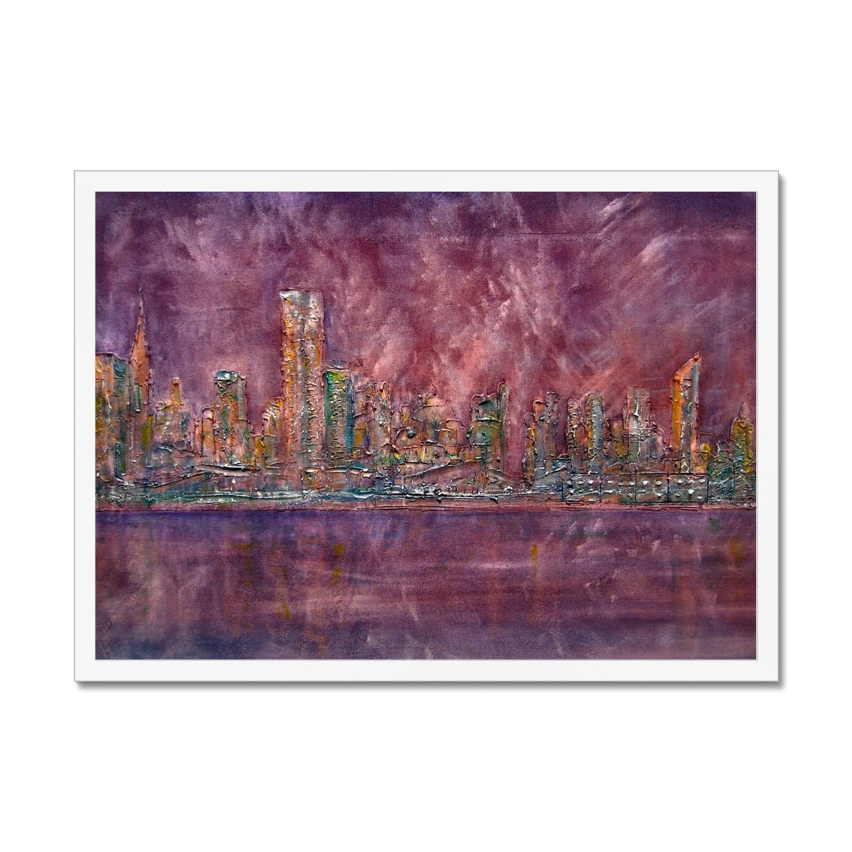 East Side Snow New York Painting | Framed Prints From Scotland-Framed Prints-World Art Gallery-A2 Landscape-White Frame-Paintings, Prints, Homeware, Art Gifts From Scotland By Scottish Artist Kevin Hunter