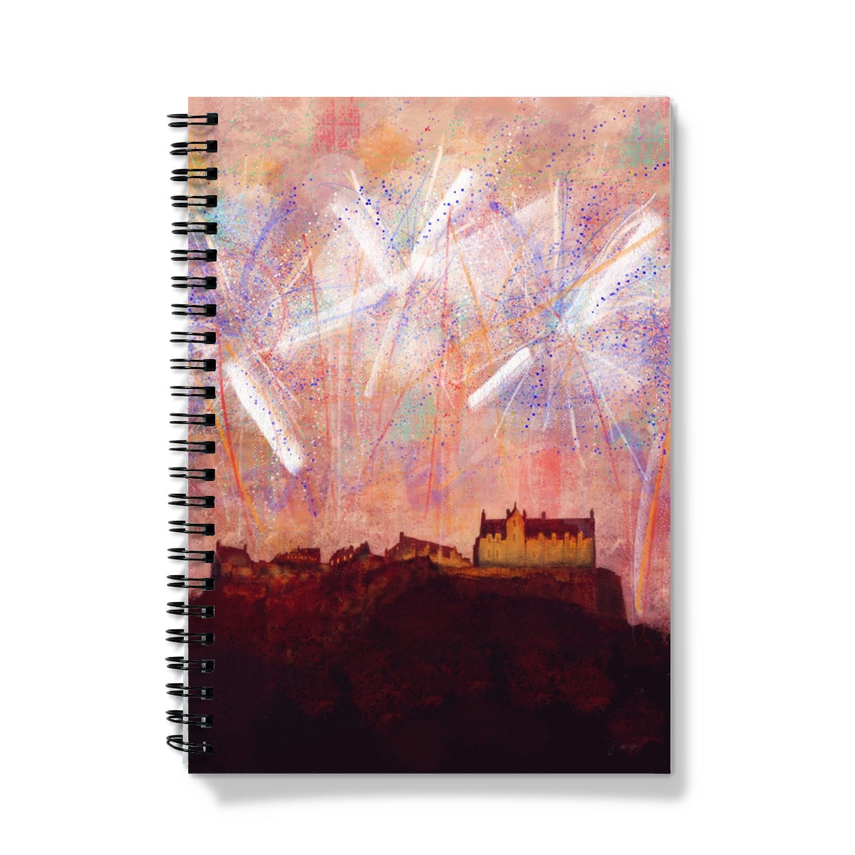 Edinburgh Castle Fireworks Art Gifts Notebook-Journals & Notebooks-Edinburgh & Glasgow Art Gallery-A4-Graph-Paintings, Prints, Homeware, Art Gifts From Scotland By Scottish Artist Kevin Hunter