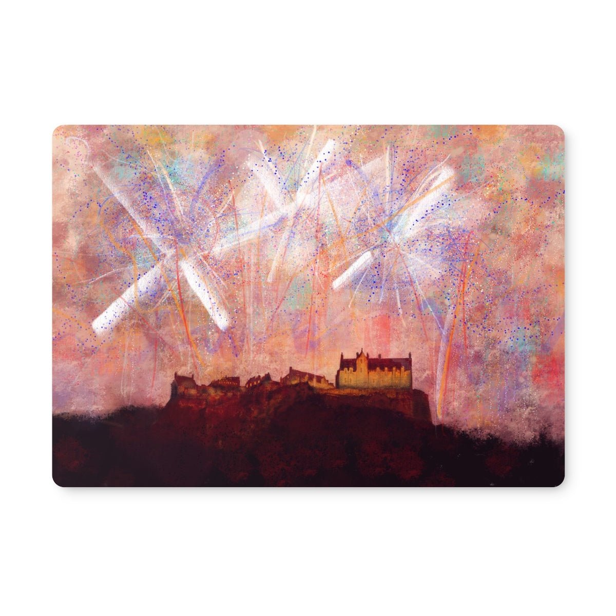 Edinburgh Castle Fireworks Art Gifts Placemat-Placemats-Edinburgh & Glasgow Art Gallery-Single Placemat-Paintings, Prints, Homeware, Art Gifts From Scotland By Scottish Artist Kevin Hunter