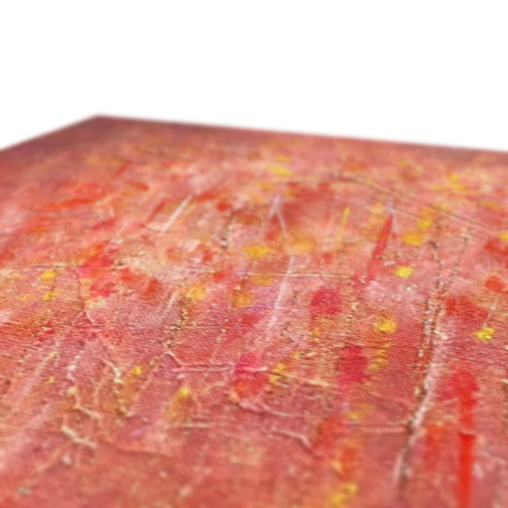 Coral textured fabric with gold speckles in Edinburgh Castle Fireworks print