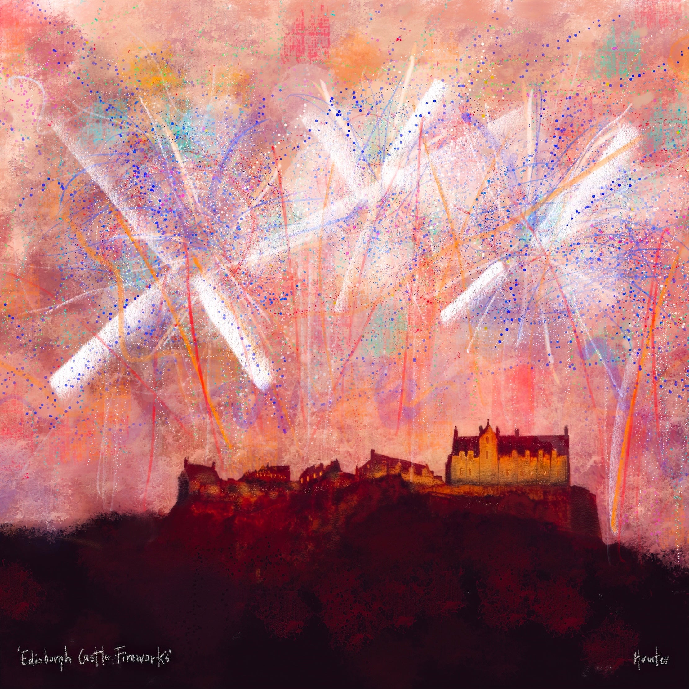 Edinburgh Castle Fireworks | Scotland In Your Pocket Art Print-Scotland In Your Pocket Framed Prints-Edinburgh & Glasgow Art Gallery-Paintings, Prints, Homeware, Art Gifts From Scotland By Scottish Artist Kevin Hunter