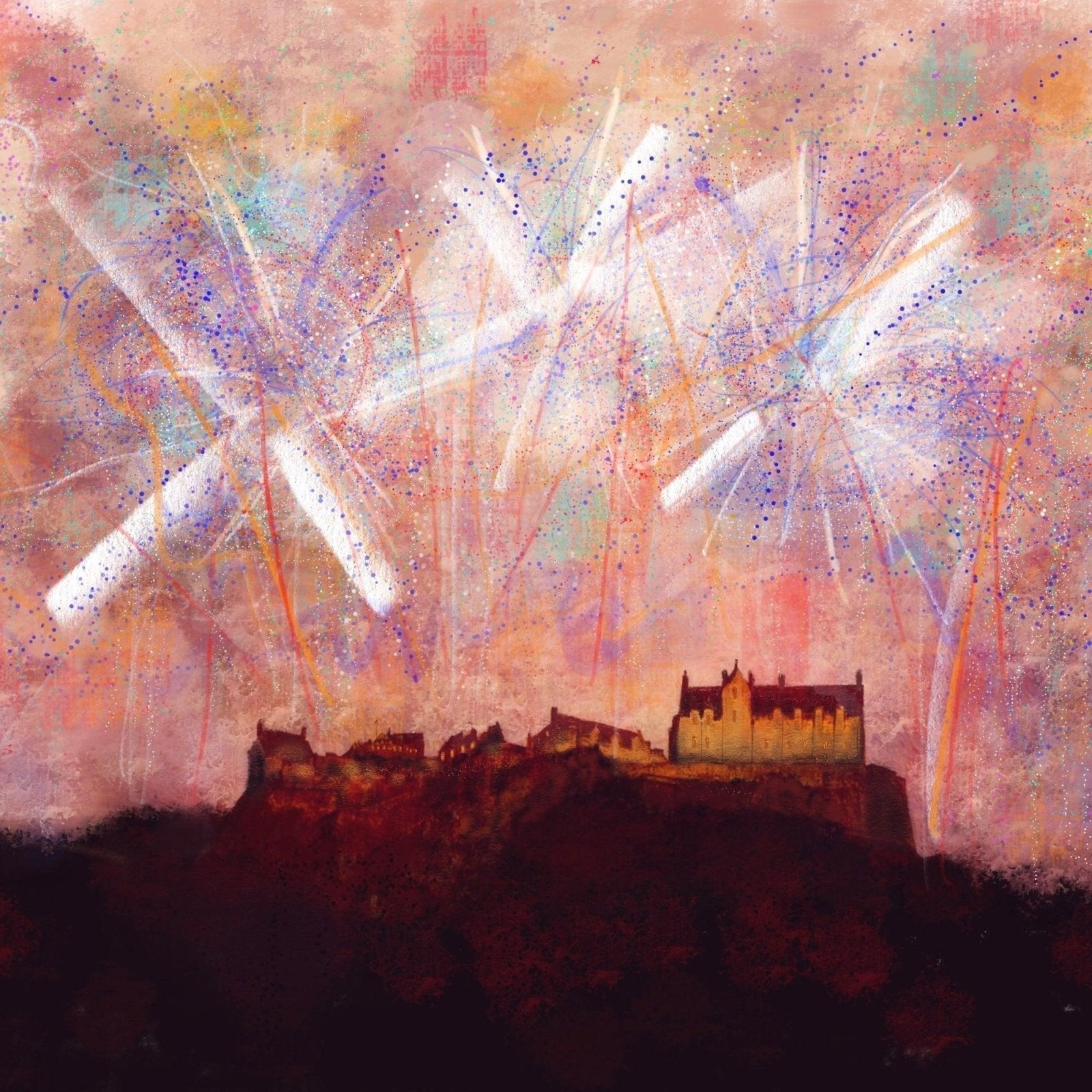 Edinburgh Castle Fireworks Wooden Art Block