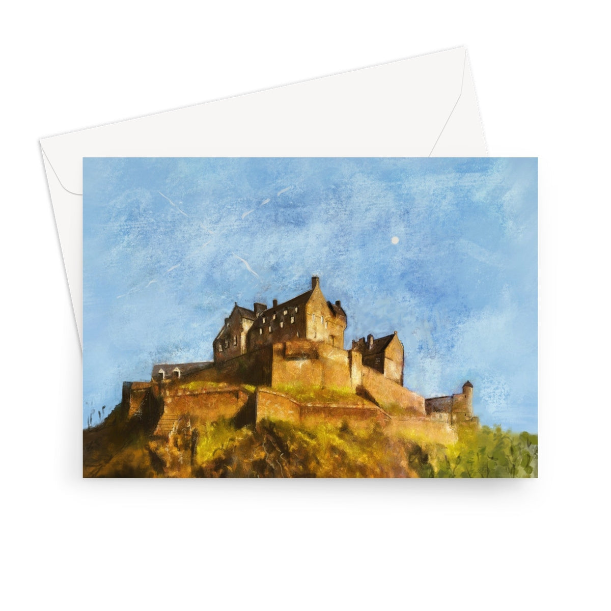 Edinburgh Castle greeting card with watercolor hilltop view