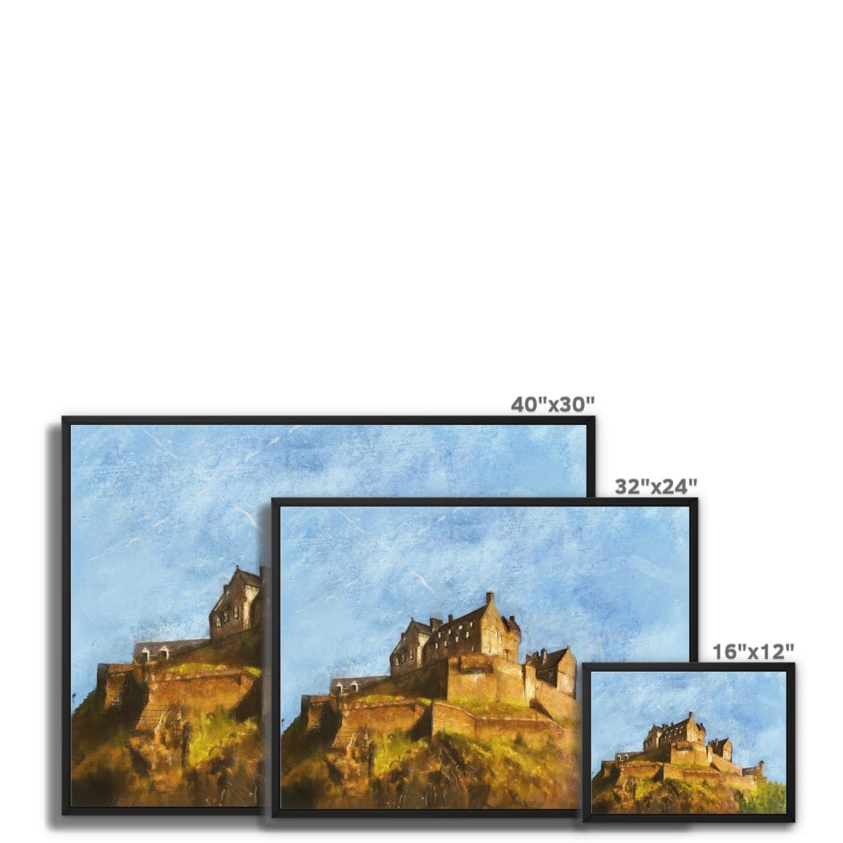 Edinburgh Castle Painting | Framed Canvas From Scotland-Floating Framed Canvas Prints-Edinburgh & Glasgow Art Gallery-Paintings, Prints, Homeware, Art Gifts From Scotland By Scottish Artist Kevin Hunter