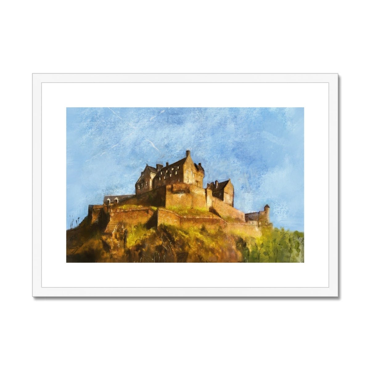 Edinburgh Castle Painting | Framed & Mounted Prints From Scotland-Framed & Mounted Prints-Edinburgh & Glasgow Art Gallery-A2 Landscape-White Frame-Paintings, Prints, Homeware, Art Gifts From Scotland By Scottish Artist Kevin Hunter