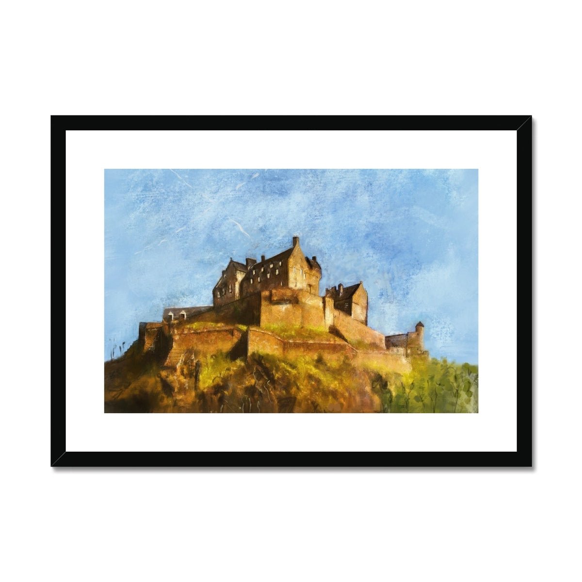 Edinburgh Castle Painting | Framed & Mounted Prints From Scotland-Framed & Mounted Prints-Edinburgh & Glasgow Art Gallery-A2 Landscape-Black Frame-Paintings, Prints, Homeware, Art Gifts From Scotland By Scottish Artist Kevin Hunter