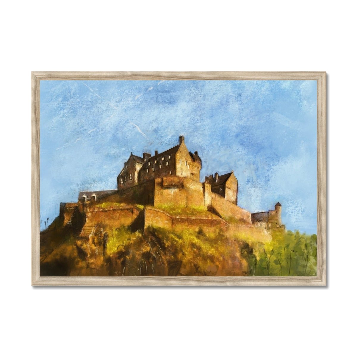 Edinburgh Castle Painting | Framed Prints From Scotland-Framed Prints-Edinburgh & Glasgow Art Gallery-A2 Landscape-Natural Frame-Paintings, Prints, Homeware, Art Gifts From Scotland By Scottish Artist Kevin Hunter