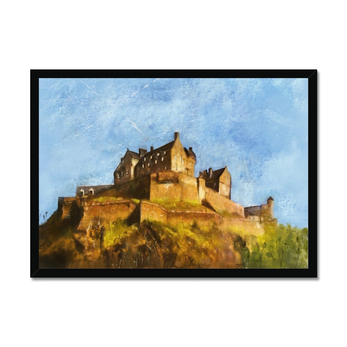 Edinburgh Castle Painting | Framed Prints From Scotland-Framed Prints-Edinburgh & Glasgow Art Gallery-A2 Landscape-Black Frame-Paintings, Prints, Homeware, Art Gifts From Scotland By Scottish Artist Kevin Hunter