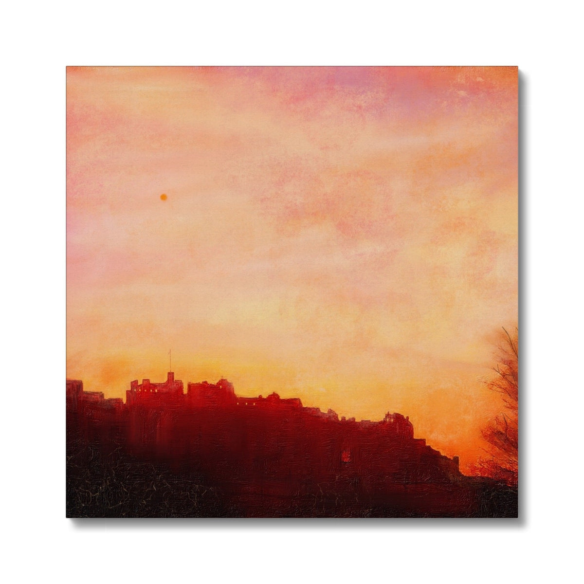 Edinburgh Castle silhouette in orange pink sunset sky canvas print