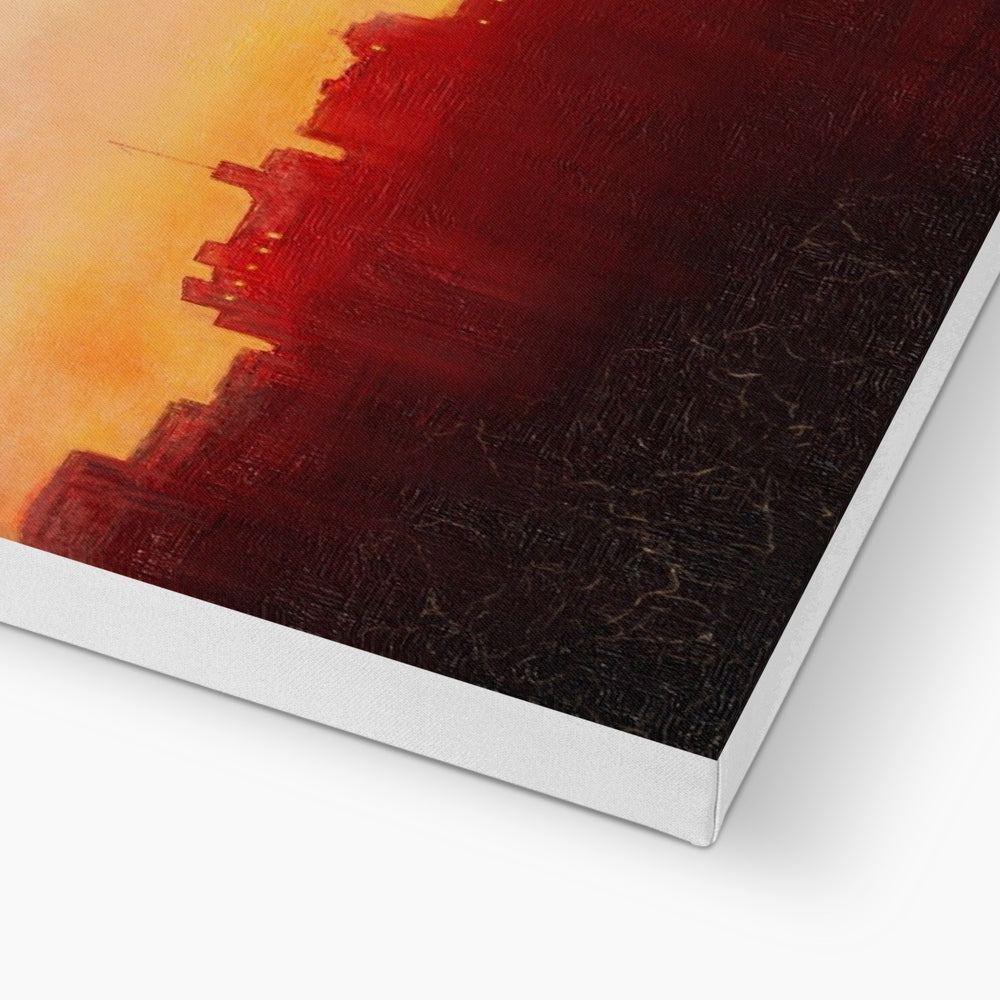 Red abstract Edinburgh Castle sunset cityscape canvas print in metallic frame