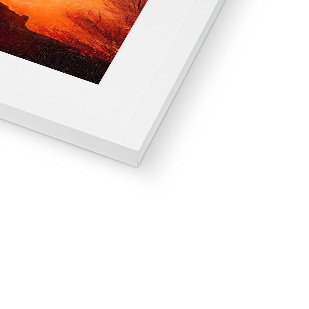 White matted frame with Edinburgh Castle sunset painting