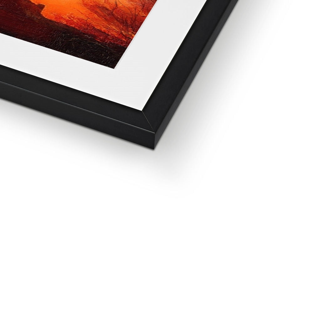 Black matte frame with white mat and Edinburgh Castle sunset painting