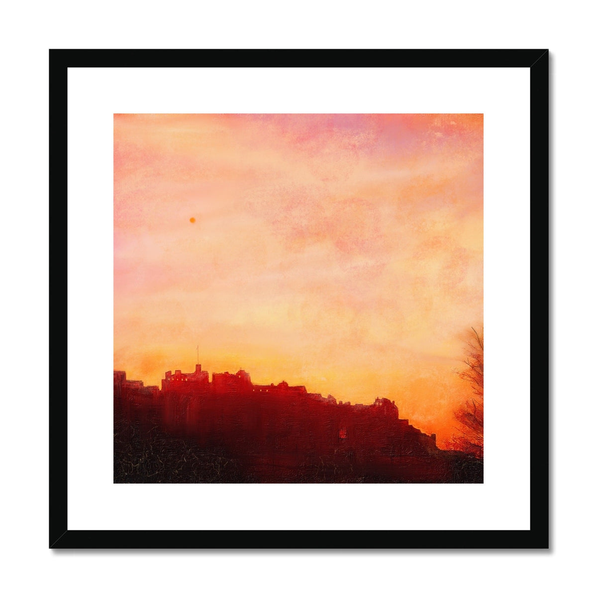Edinburgh Castle sunset silhouette in black frame canvas print