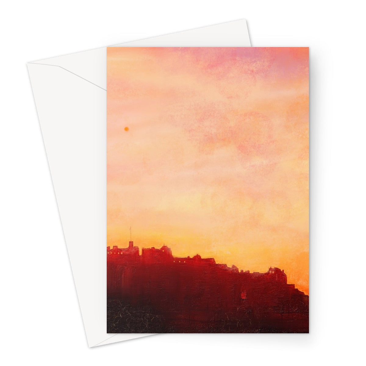 Edinburgh Castle Sunset Greeting Card with Pink Orange Sky