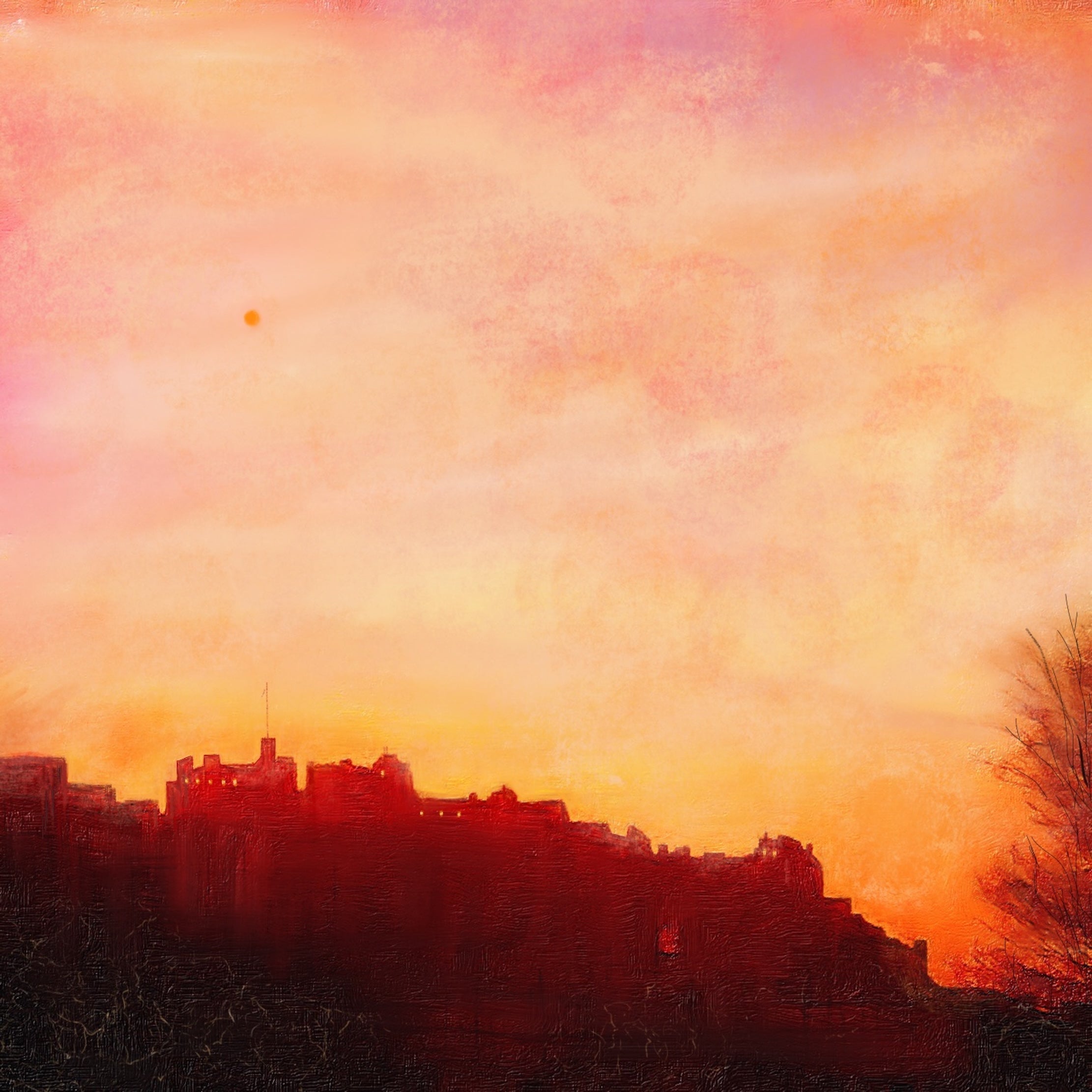 Silhouette of Edinburgh Castle at sunset in the Sunset Original Painting
