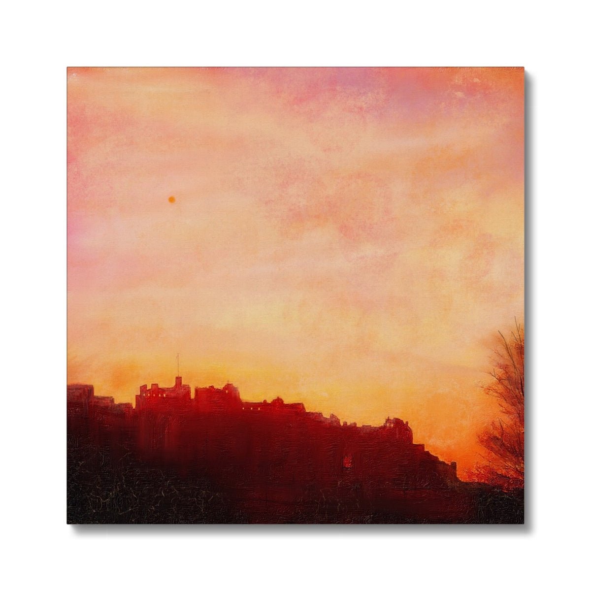 Edinburgh Castle Sunset Painting | Canvas From Scotland-Contemporary Stretched Canvas Prints-Historic & Iconic Scotland Art Gallery-24"x24"-Paintings, Prints, Homeware, Art Gifts From Scotland By Scottish Artist Kevin Hunter