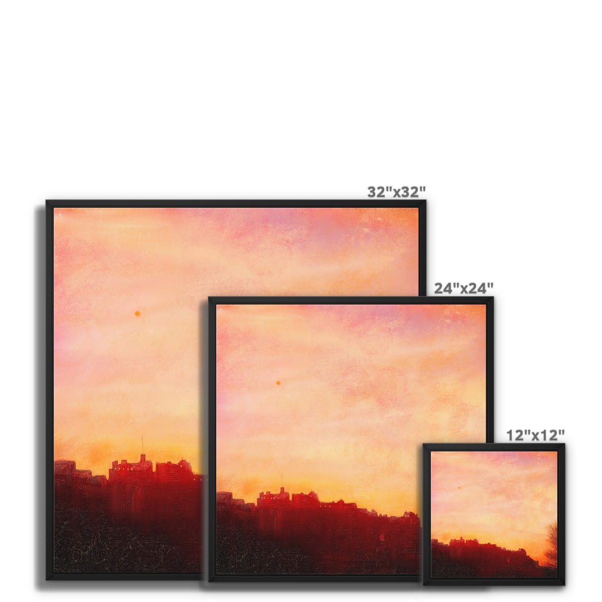 Edinburgh Castle Sunset Painting | Framed Canvas From Scotland-Floating Framed Canvas Prints-Edinburgh & Glasgow Art Gallery-Paintings, Prints, Homeware, Art Gifts From Scotland By Scottish Artist Kevin Hunter
