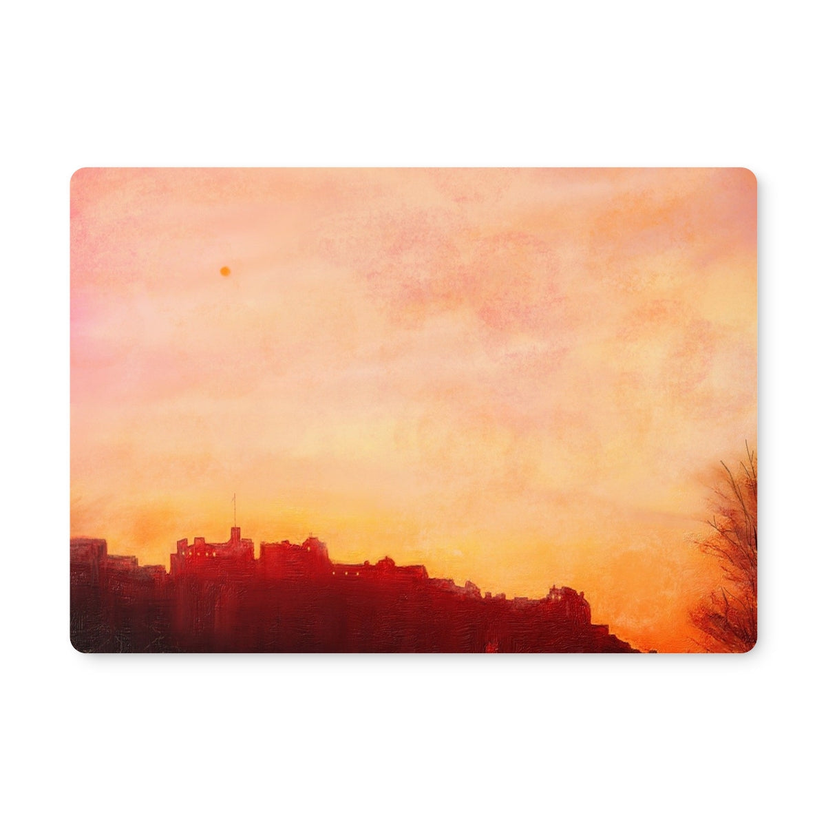 Edinburgh Castle Sunset Placemat with Red Orange Cityscape Magnet