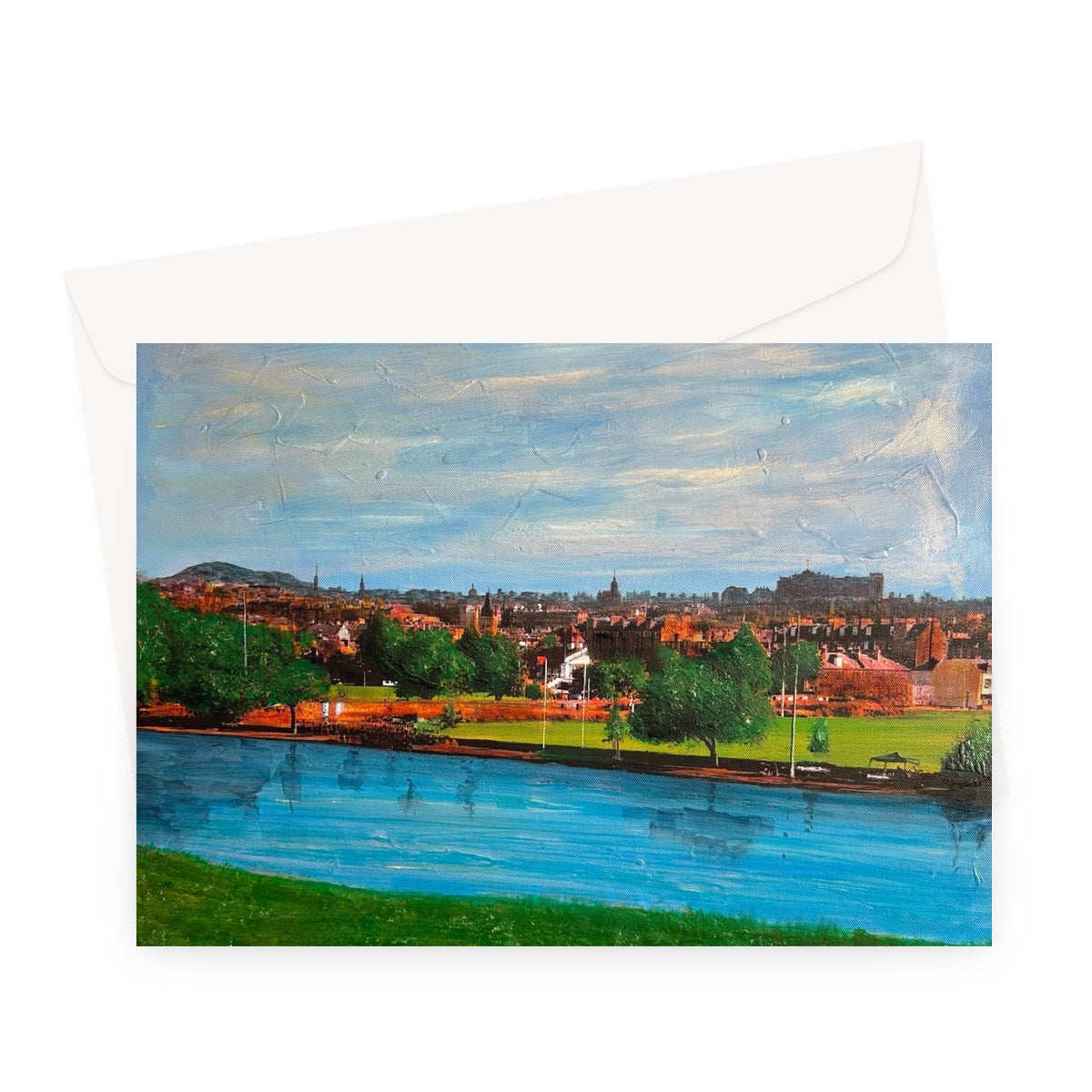 Vibrant impressionist Edinburgh from Inverleith greeting card with cityscape