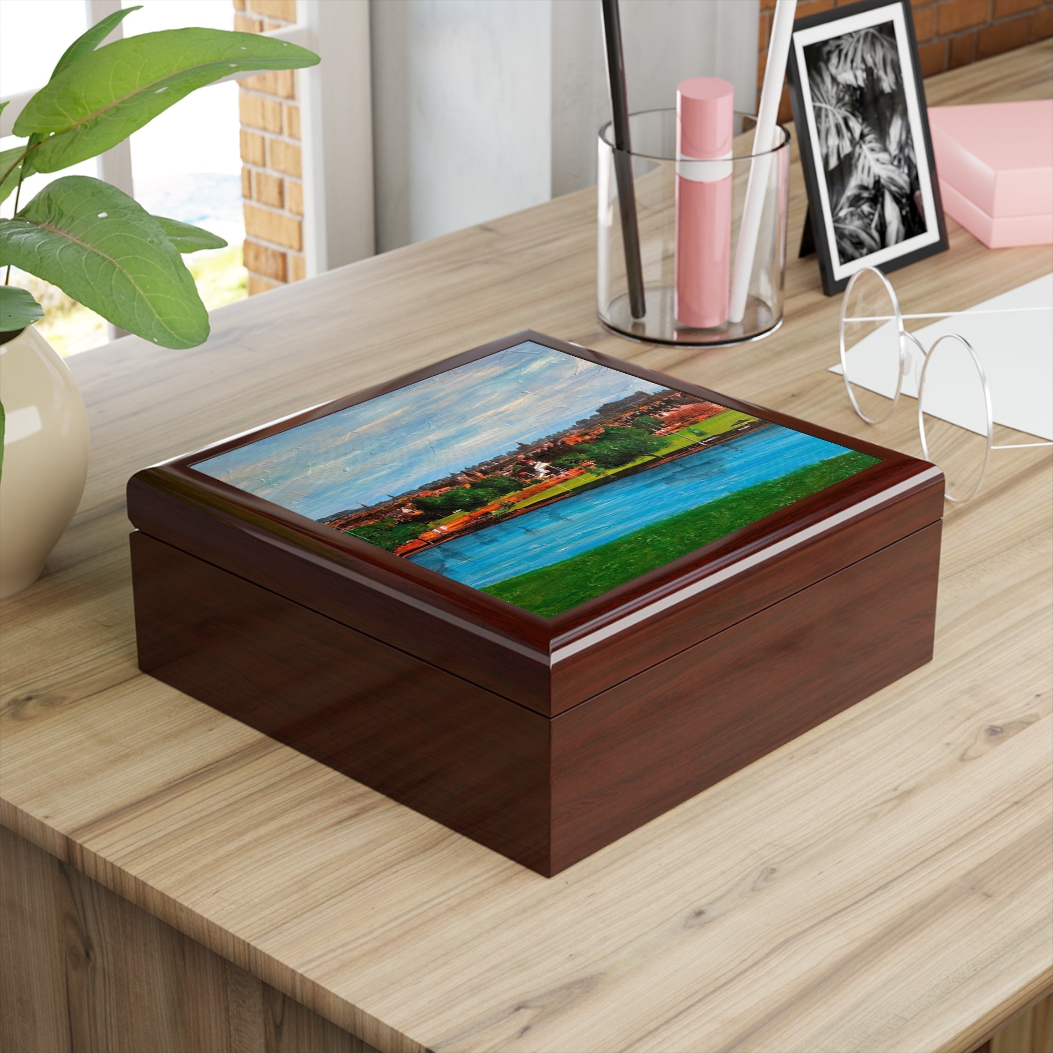 Edinburgh from Inverleith jewellery box with painted Scottish landscape lid
