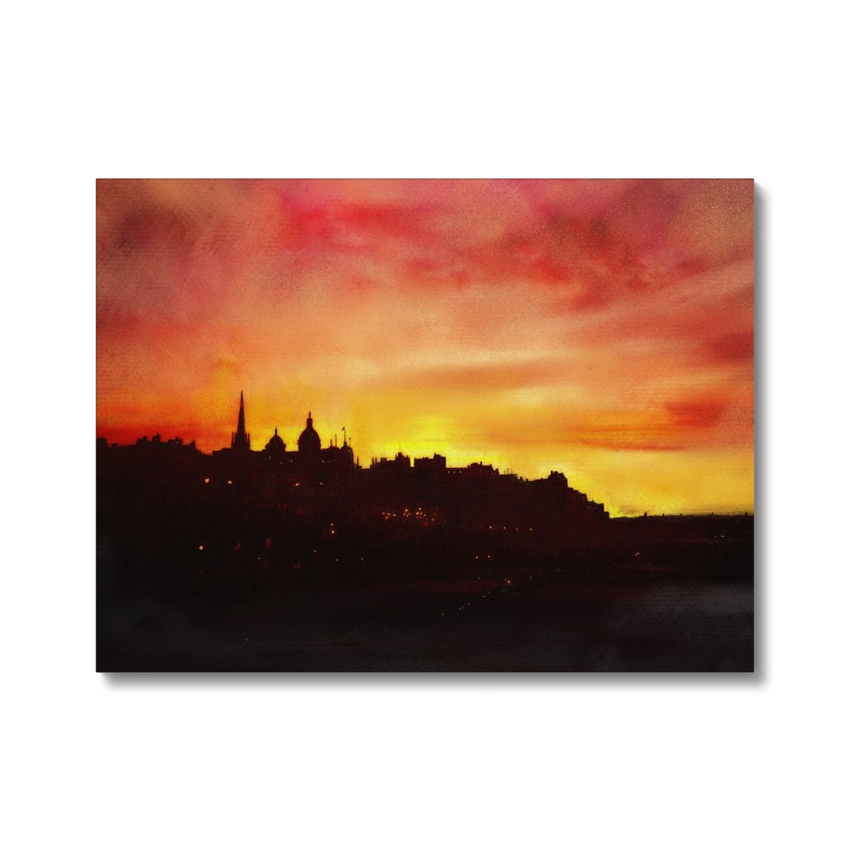 Edinburgh Sunset Canvas print showcasing a vibrant sunset over the city skyline