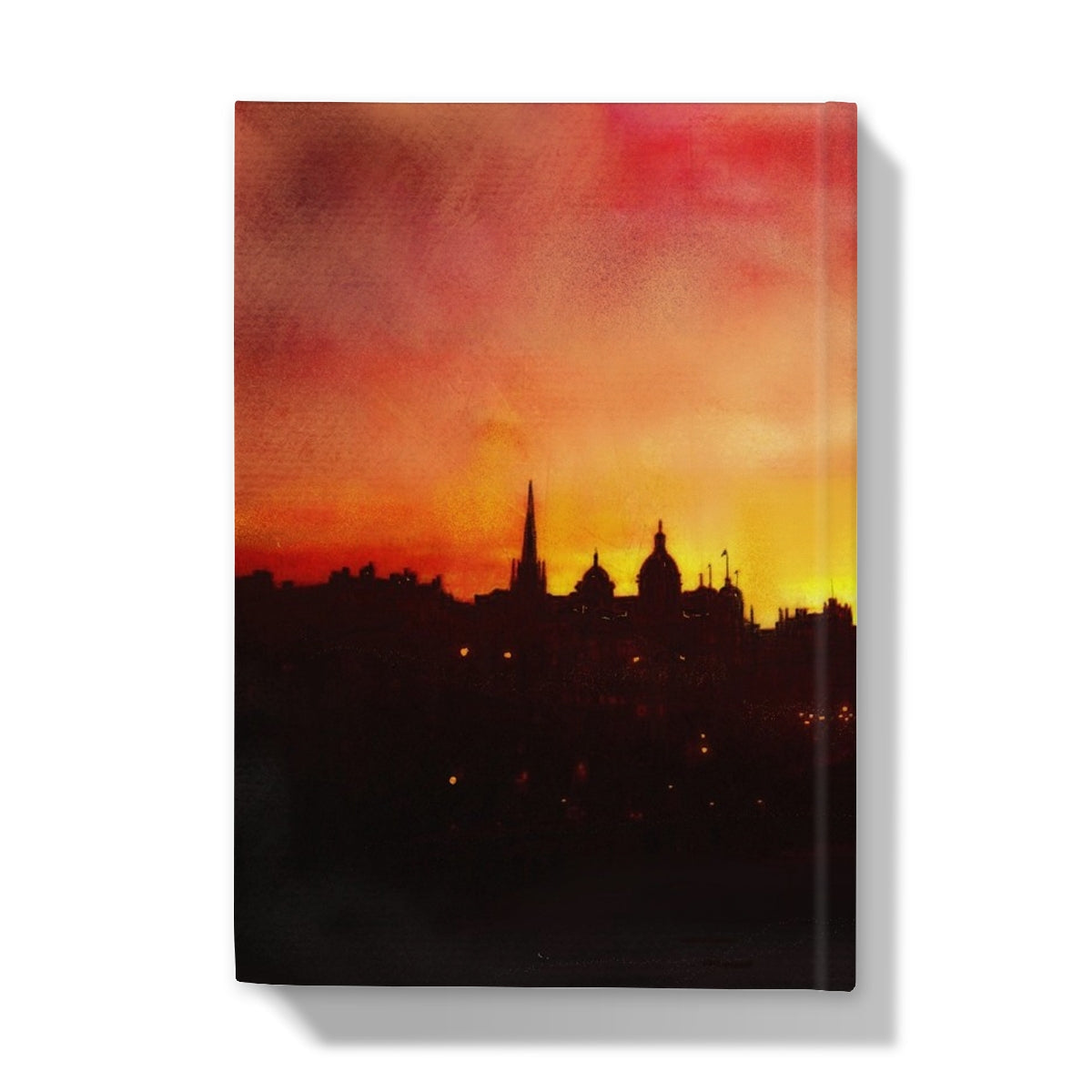 Vibrant sunset cityscape on the Edinburgh Sunset Hardback Journal notebook cover