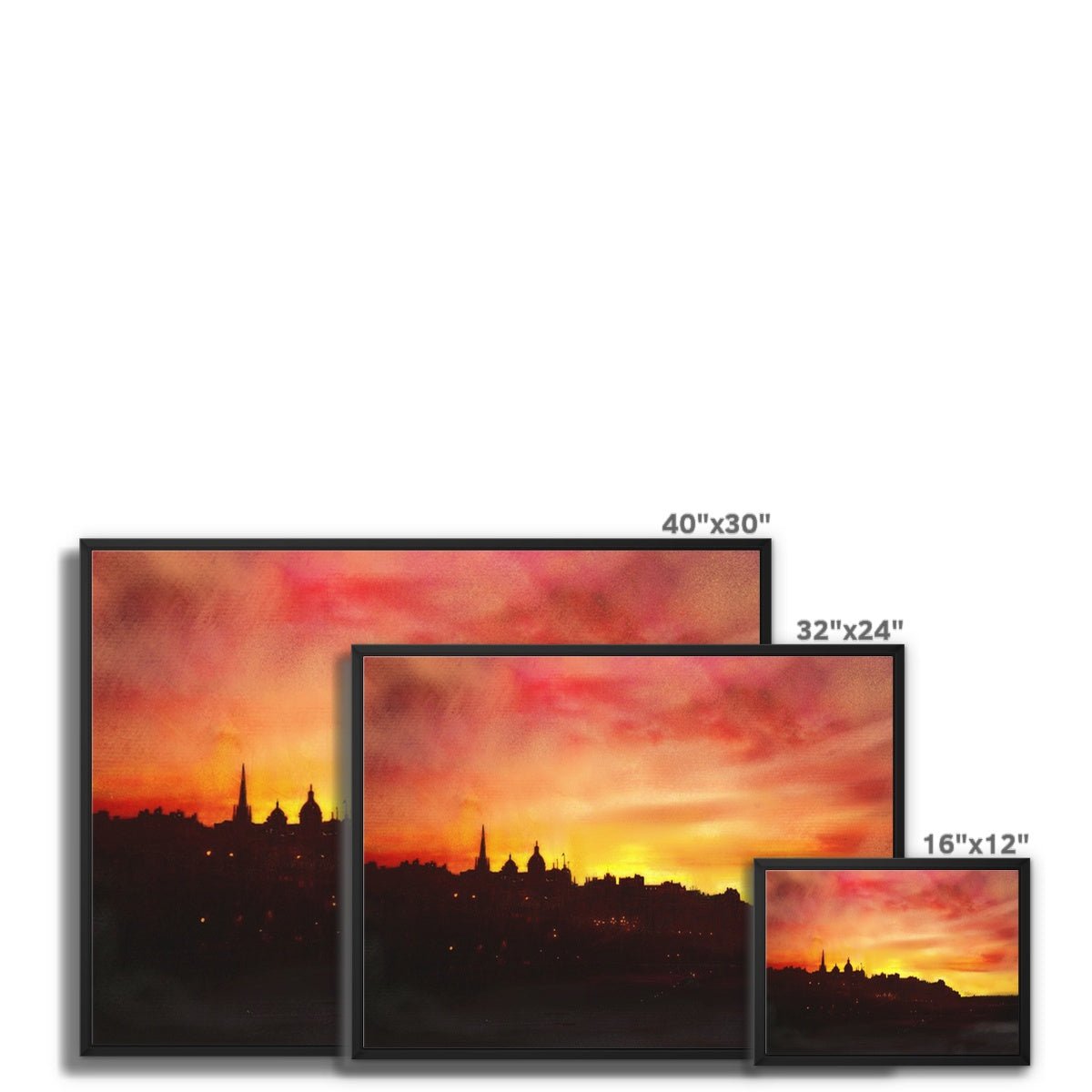 Edinburgh Sunset Painting | Framed Canvas From Scotland-Floating Framed Canvas Prints-Edinburgh & Glasgow Art Gallery-Paintings, Prints, Homeware, Art Gifts From Scotland By Scottish Artist Kevin Hunter
