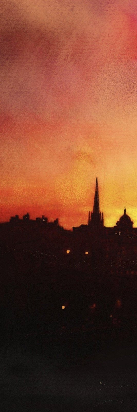 Silhouetted cityscape of Edinburgh at sunset for Edinburgh Sunset Triptych wall art