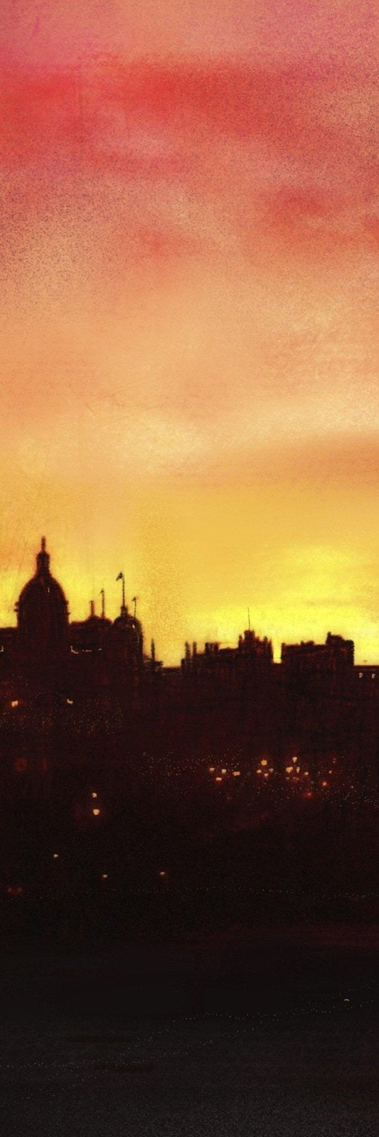 Vibrant sunset over Edinburgh skyline wall art for Scotland interior decor