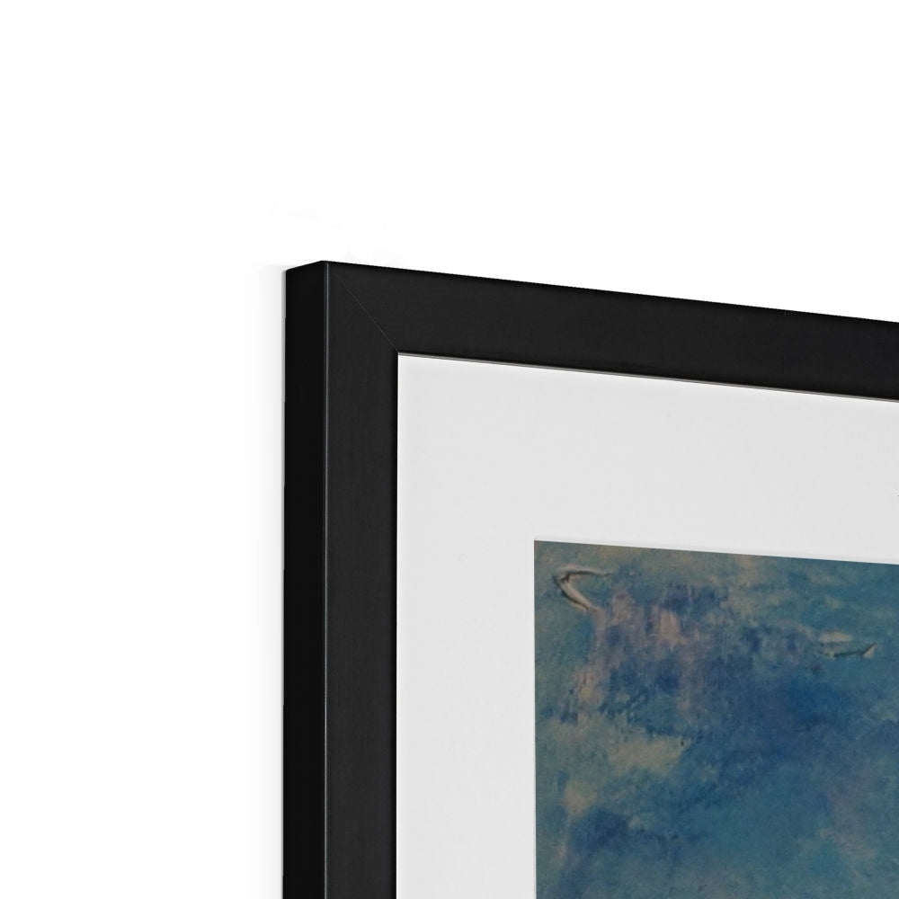 Black framed abstract Eiger Art Print with blue and gray brushstrokes