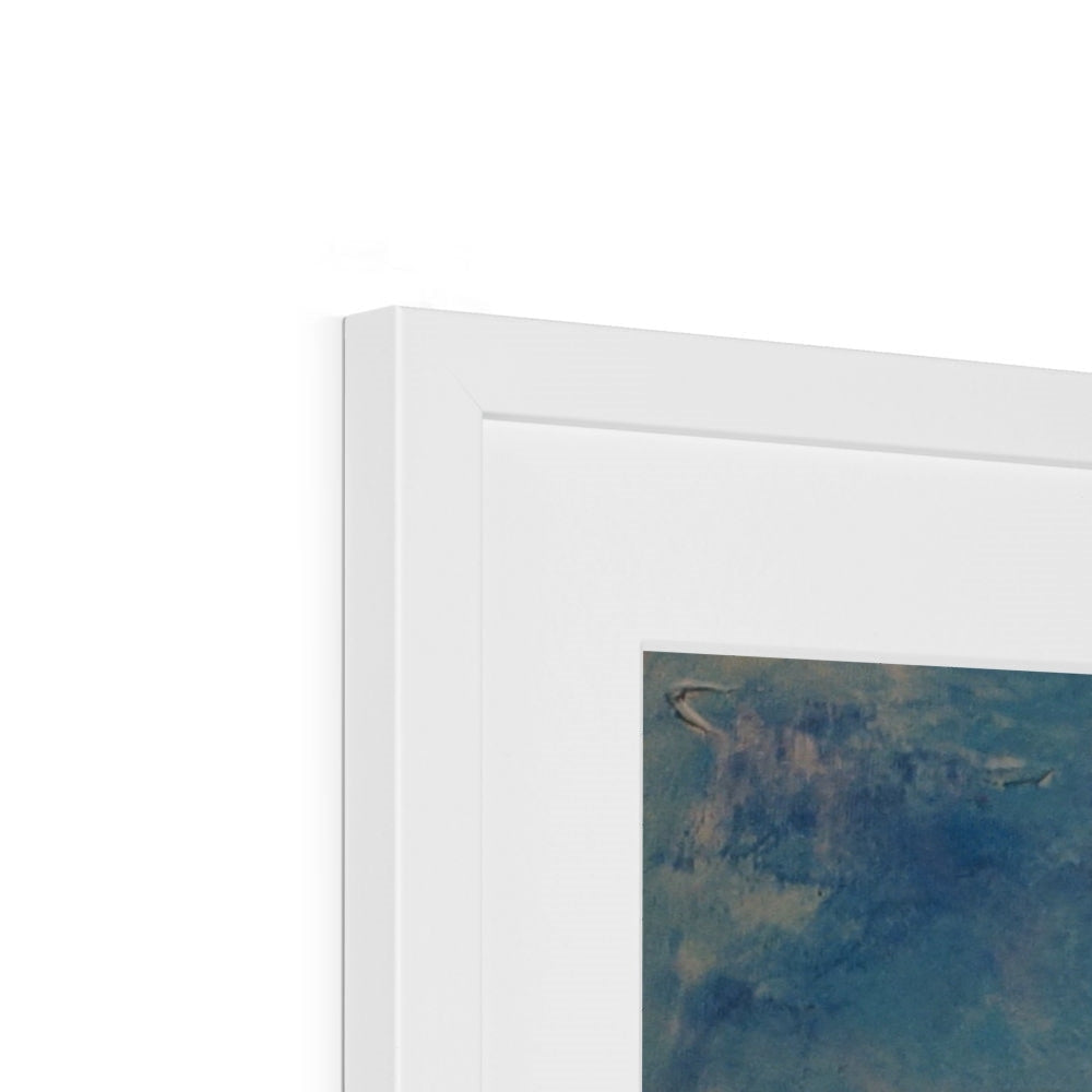 White framed abstract The Eiger Art Print with blue and gray brushstrokes