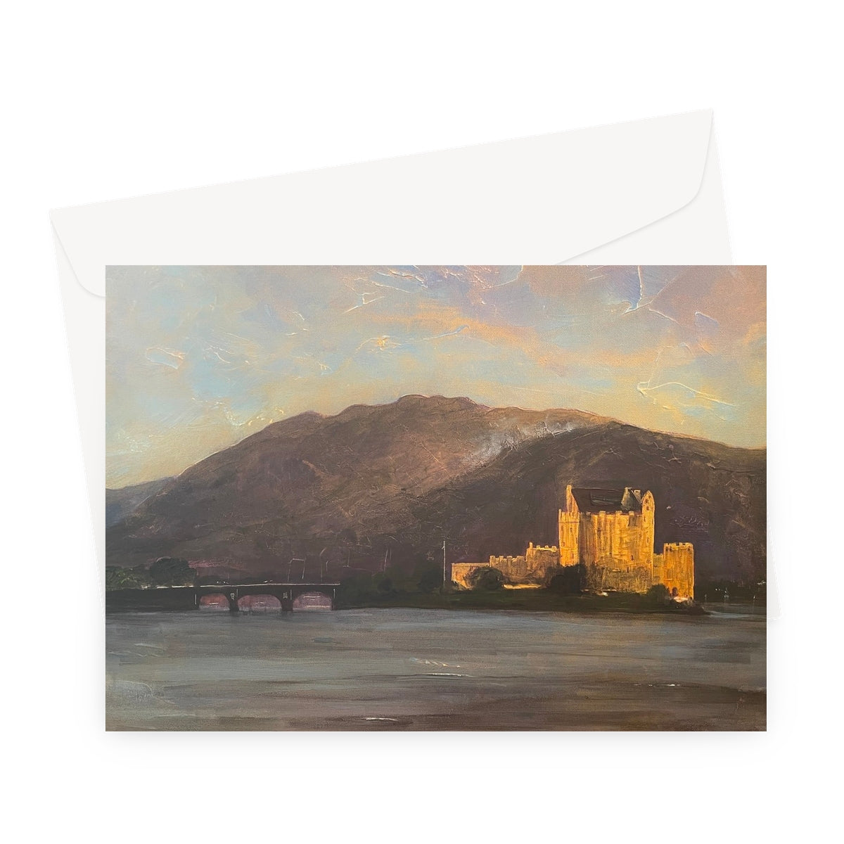 Eilean Donan Castle Art Gifts Greeting Card-Greetings Cards-Historic & Iconic Scotland Art Gallery-A5 Landscape-10 Cards-Paintings, Prints, Homeware, Art Gifts From Scotland By Scottish Artist Kevin Hunter