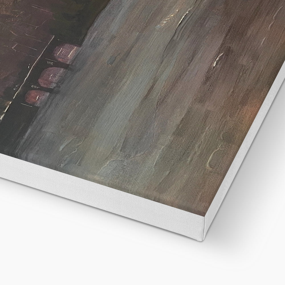 A canvas print with abstract brushstrokes in muted tones.